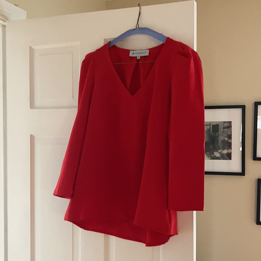Tuckernuck red puffed sleeve blouse XS